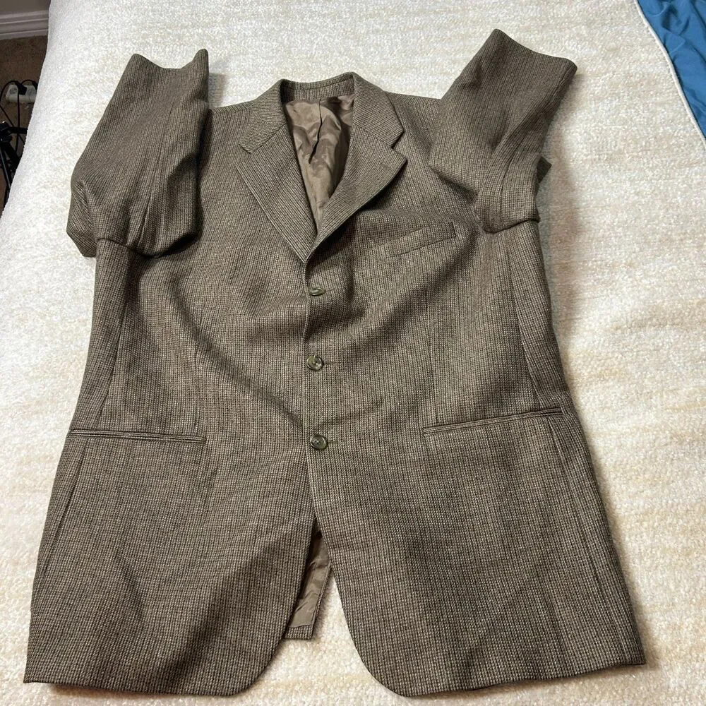 Chaps Ralph Lauren 48 T Brown Herringbone Wool Blazer Jacket Men Macy's